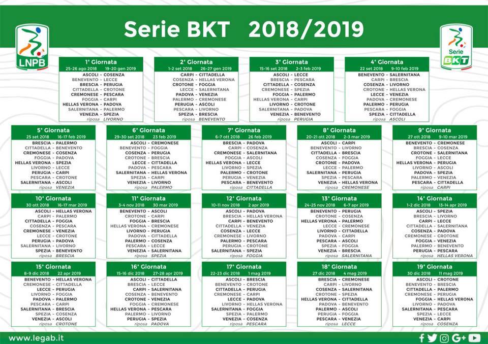 calendario serie B 2018-2019