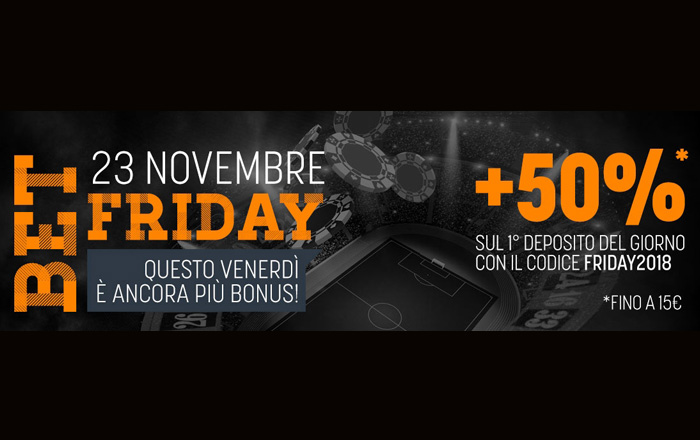 Bet Friday di Snai: bonus del 50% sul deposito!