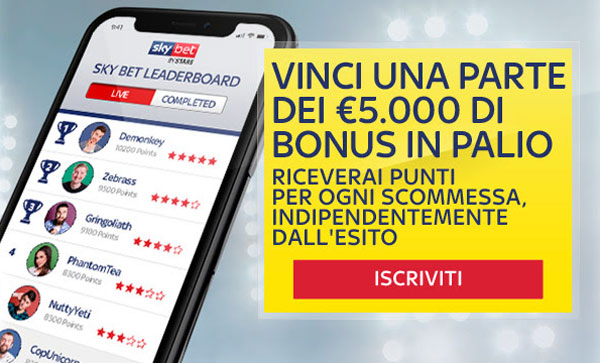 Le classifiche di Skybet by Stars con 5000 euro in palio