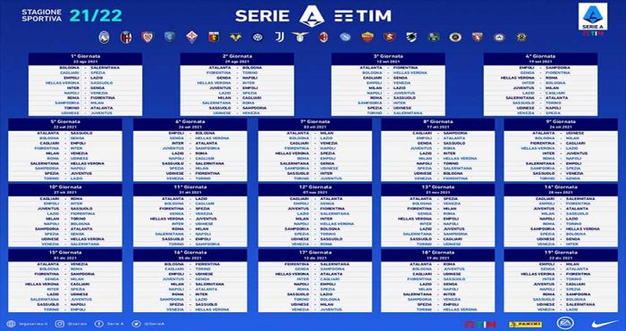 calendario per la Serie A 2021-22