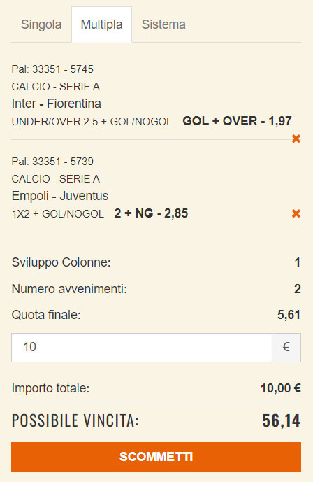 Scommesse combo Empoli-Juventus e Inter-Fiorentina