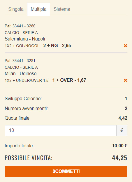 Scommesse COMBO Salernitana-Napoli e Milan-Udinese