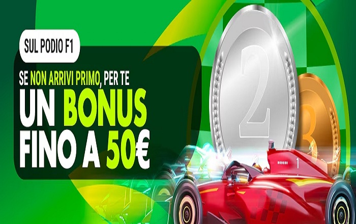 La promozione Sul Podio F1 di Eurobet ti permette di ottenere un vantaggio che può raggiungere la cifra di 50 euro di Bonus Sport. Hai tempo fino al 6 aprile.